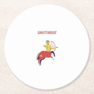 Pink Sagittarius, zodiac, star sign Round Paper Coaster
