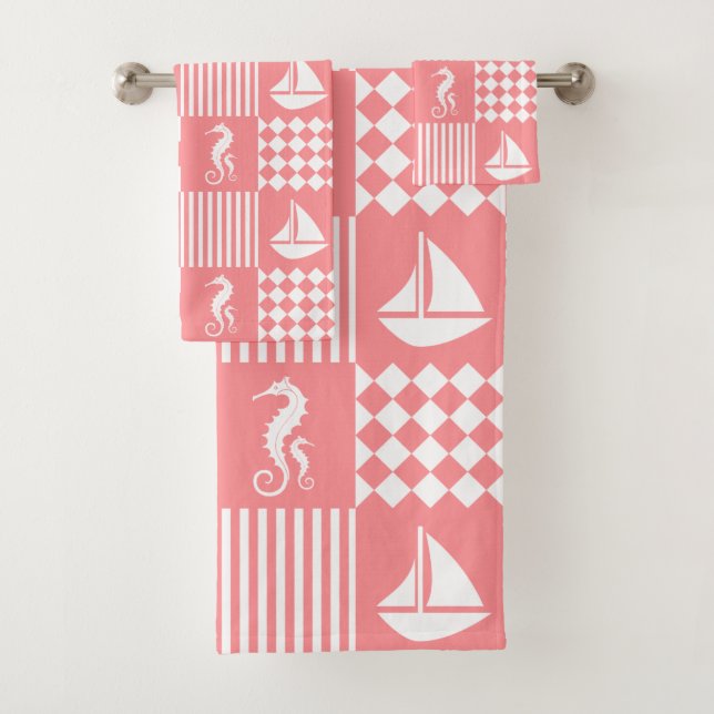 Pink Sail Boat Bath Towel Set (Insitu)