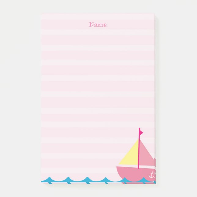 Pink Sail Boat Post it Notes (Front)