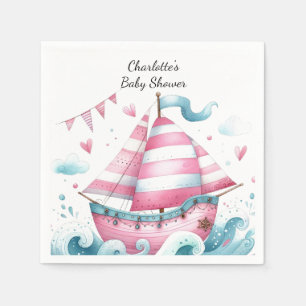 Pink Sailboat Nautical Baby Shower Paper Napkins