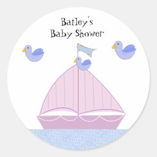 Pink Sailboat Personalised Baby Shower Classic Round Sticker
