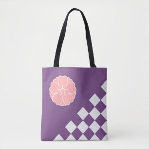 Pink Sakura and Chequered Pattern Tote Bag