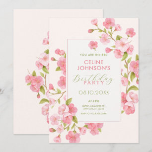 Pink sakura blossom flower bloom  invitation