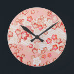Pink Sakura Blossom Japanese Pattern   Round Clock<br><div class="desc">Pink Sakura Blossom Japanese Pattern</div>