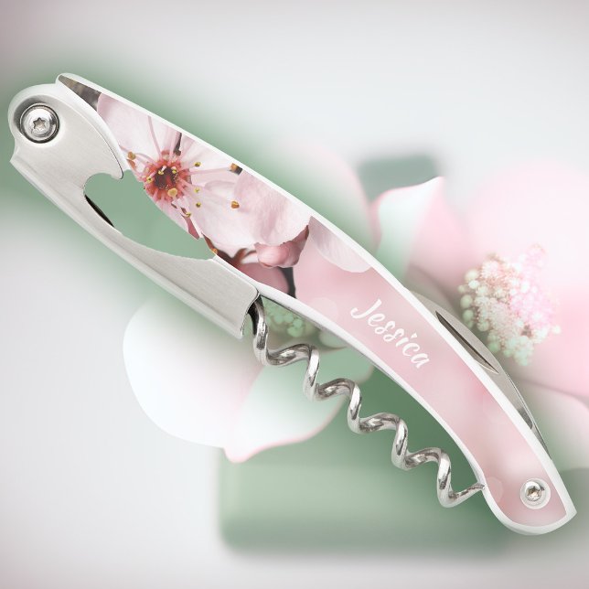Pink Sakura Blossoms Bridesmaid Spring Bridal Wine Corkscrew (pink sakura blossoms personalized corkscrew bridesmaid's gift)