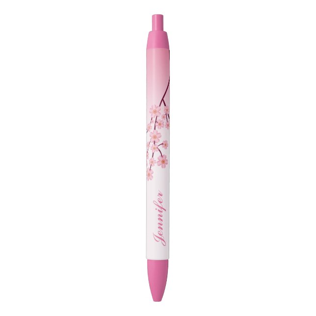 Pink Sakura Branch With Personalised Name Black Ink Pen (Front Vertical)