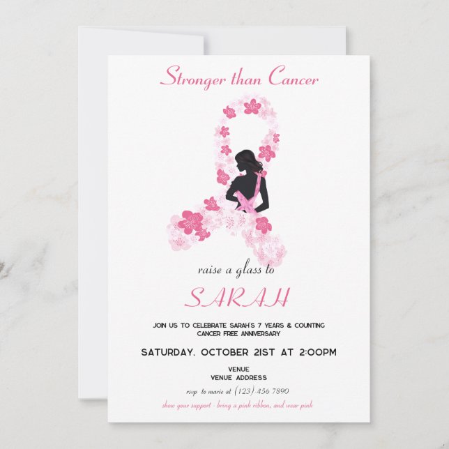 Pink Sakura Breast Cancer Survivor Fundraiser Invitation (Front)