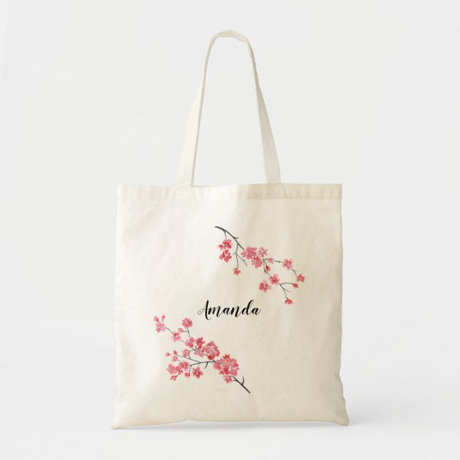 Pink Sakura bridesmaid personalised Tote Bag (Front)