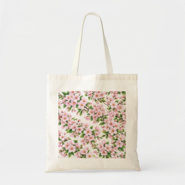 Pink Sakura Cherry Blossom Branches Botanical Tote Bag (Front)