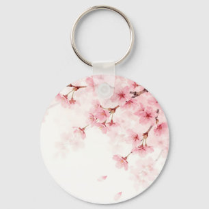 Pink Sakura Cherry Blossom Watercolor Pattern Key Ring