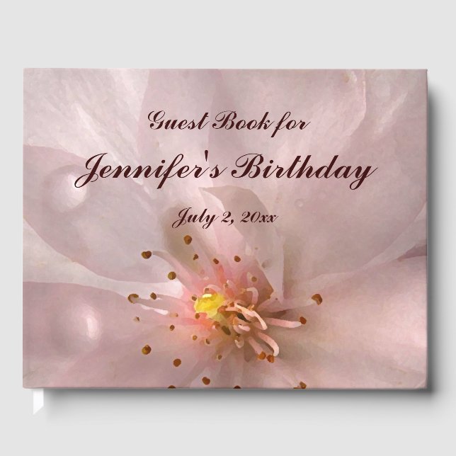 Pink Sakura Flower Birthday Party Guest Book (Front)