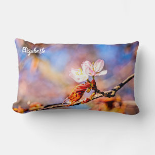 Pink Sakura Flower Blue Sky Lumbar Cushion