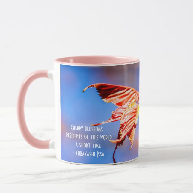 Pink Sakura Flower Blue Sky Mug (Left)