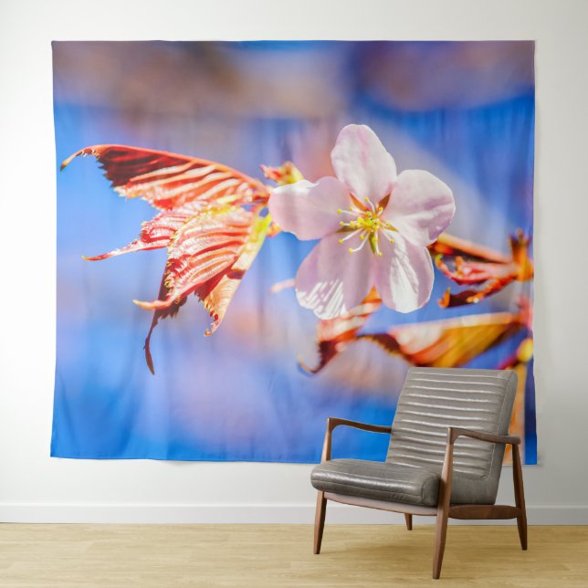 Pink Sakura Flower Blue Sky Tapestry (In Situ (Horizontal))