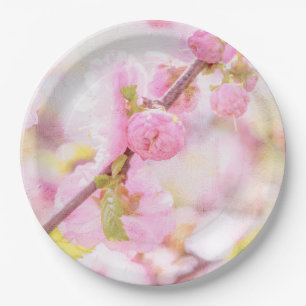Pink sakura flowers - Japanese cherry blossom Paper Plate