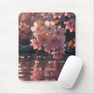 Pink Sakura Flowers Over Water Serene Spring Nat Mouse Pad