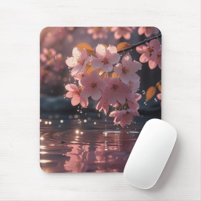 Pink Sakura Flowers Over Water | Serene Spring Nat Mouse Pad (With Mouse)