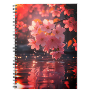 Pink Sakura Flowers Over Water Serene Spring Nat Notebook