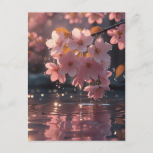 Pink Sakura Flowers Over Water   Serene Spring Nat Postcard