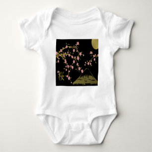 Pink Sakura Gold Black Japanese Screen Baby Bodysuit