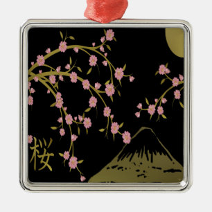 Pink Sakura Gold Black Japanese Screen Metal Tree Decoration