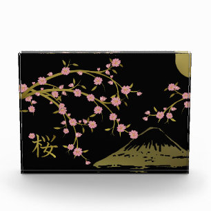 Pink Sakura Gold Black Japanese Screen Poster Photo Block