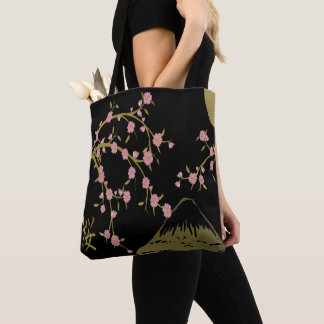 Pink Sakura Gold Black Japanese Screen Print Bag