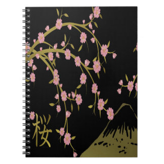 Pink Sakura Gold Black Japanese Screen Spiral Notebook