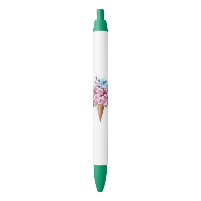 Pink Sakura Ice Cream Waffle Cone Black Ink Pen (Front Vertical)