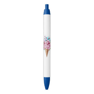 Pink Sakura Ice Cream Waffle Cone Black Ink Pen