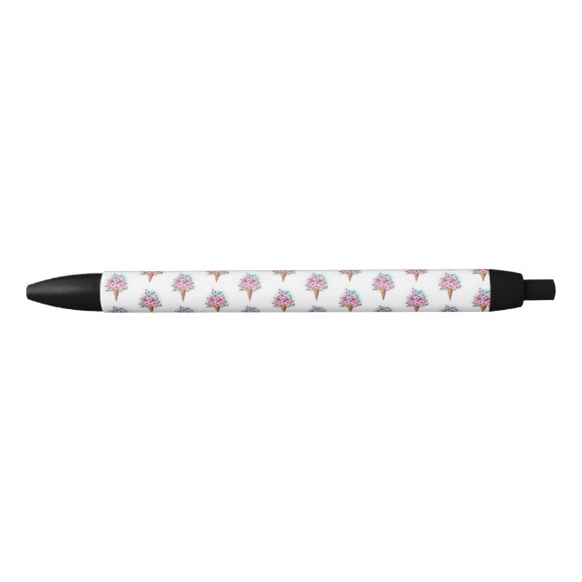 Pink Sakura Ice Cream Waffle Cone Black Ink Pen (Front)
