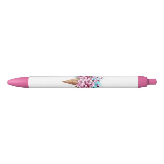 Pink Sakura Ice Cream Waffle Cone Black Ink Pen (Front)