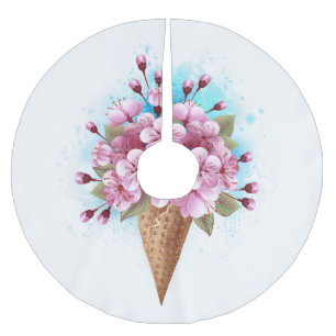 Pink Sakura Ice Cream Waffle Cone Brushed Polyester Tree Skirt
