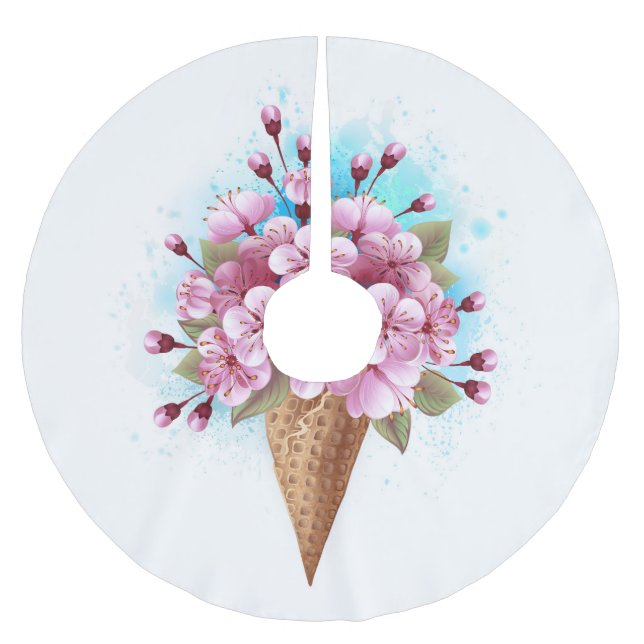 Pink Sakura Ice Cream Waffle Cone Brushed Polyester Tree Skirt (Front)