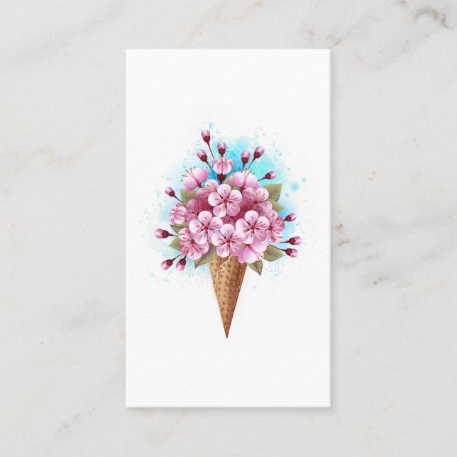 Pink Sakura Ice Cream Waffle Cone Calling Card (Front)