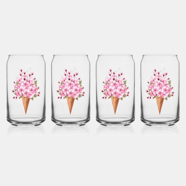 Pink Sakura Ice Cream Waffle Cone Can Glass (Front)