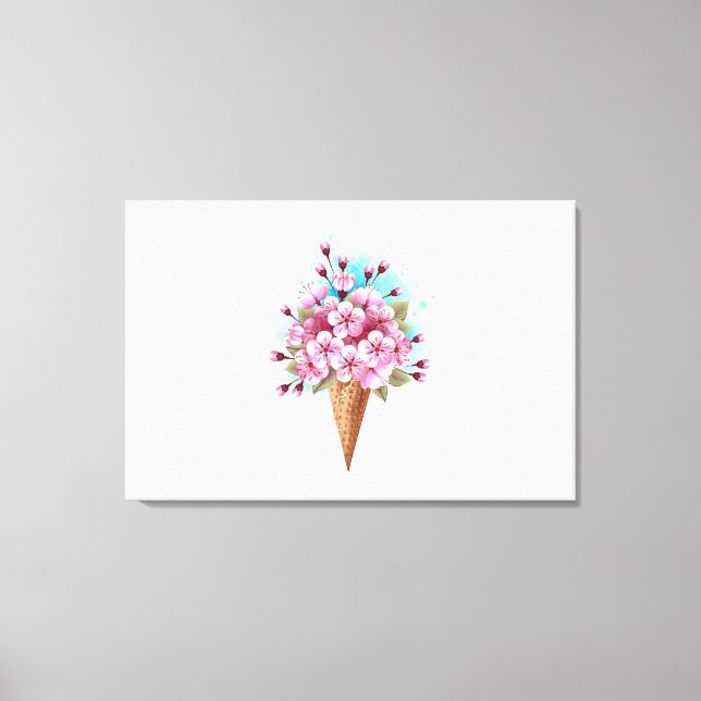Pink Sakura Ice Cream Waffle Cone Canvas Print (Front)