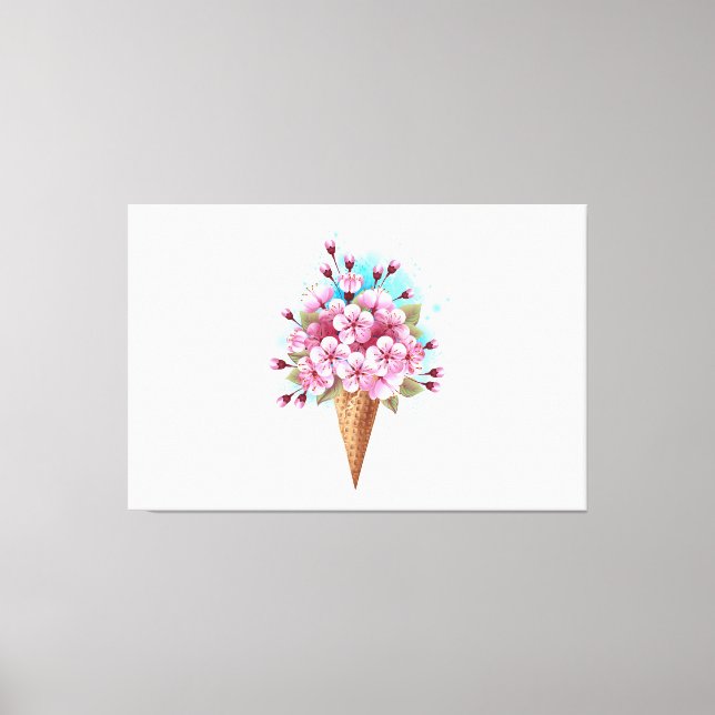 Pink Sakura Ice Cream Waffle Cone Canvas Print (Front)