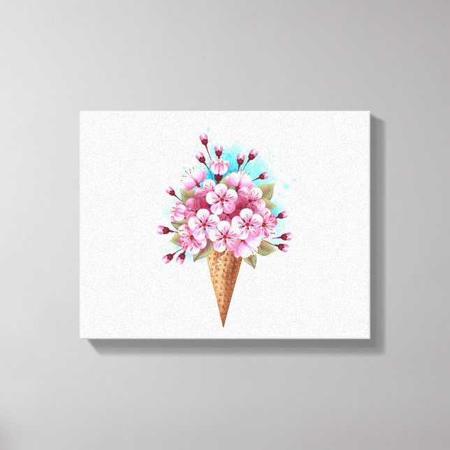 Pink Sakura Ice Cream Waffle Cone Canvas Print (Front)