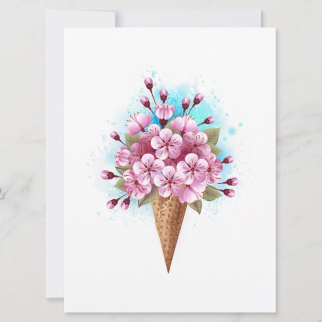 Pink Sakura Ice Cream Waffle Cone Card (Front)