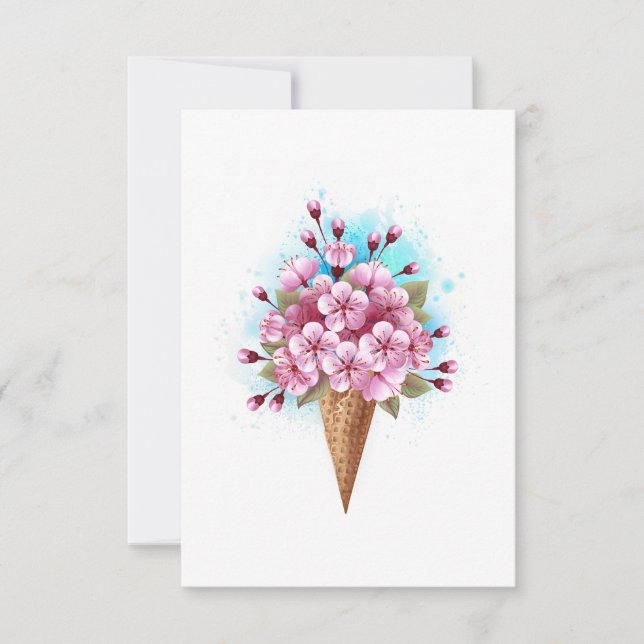 Pink Sakura Ice Cream Waffle Cone Card (Front)
