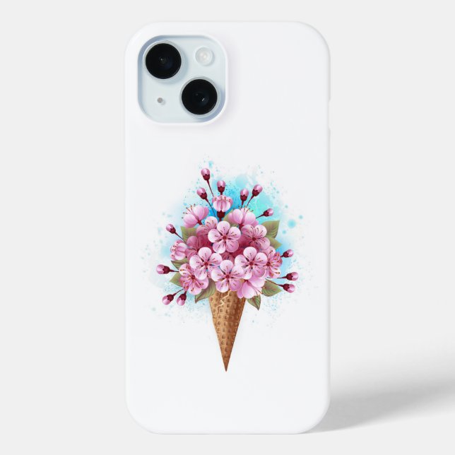 Pink Sakura Ice Cream Waffle Cone Case-Mate iPhone Case (Back)