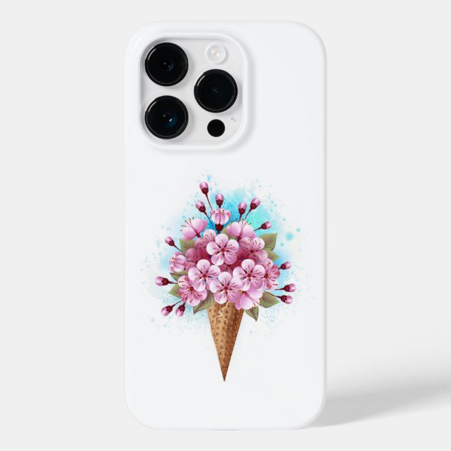 Pink Sakura Ice Cream Waffle Cone Case-Mate iPhone Case (Back)