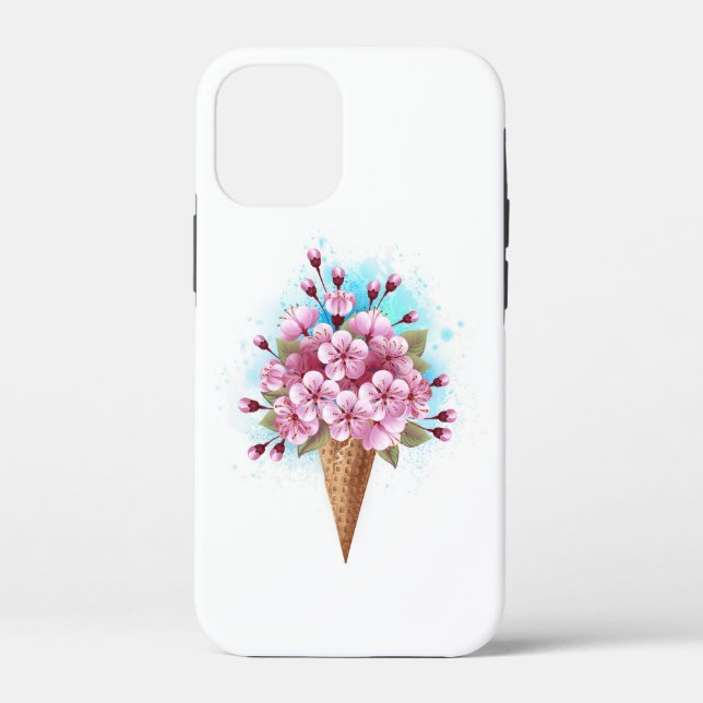 Pink Sakura Ice Cream Waffle Cone Case-Mate iPhone Case (Back)