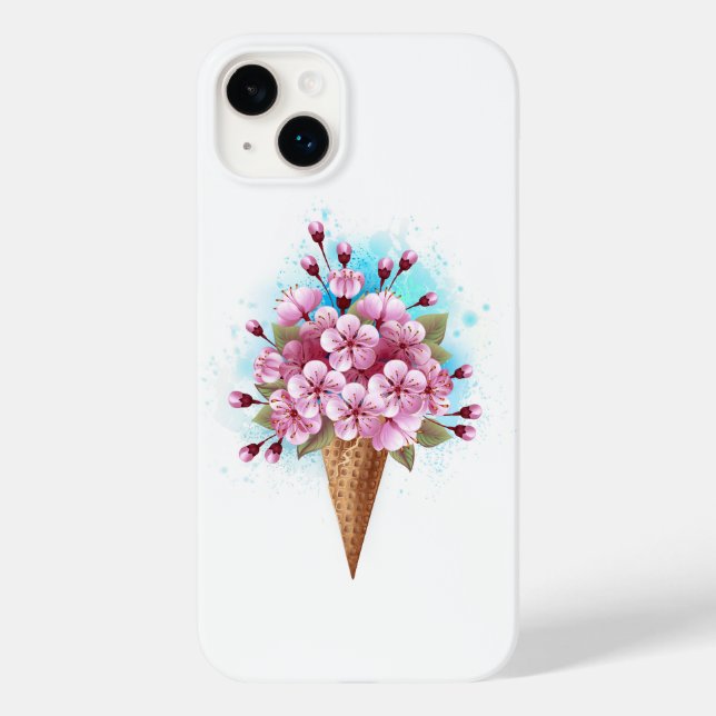 Pink Sakura Ice Cream Waffle Cone Case-Mate iPhone Case (Back)