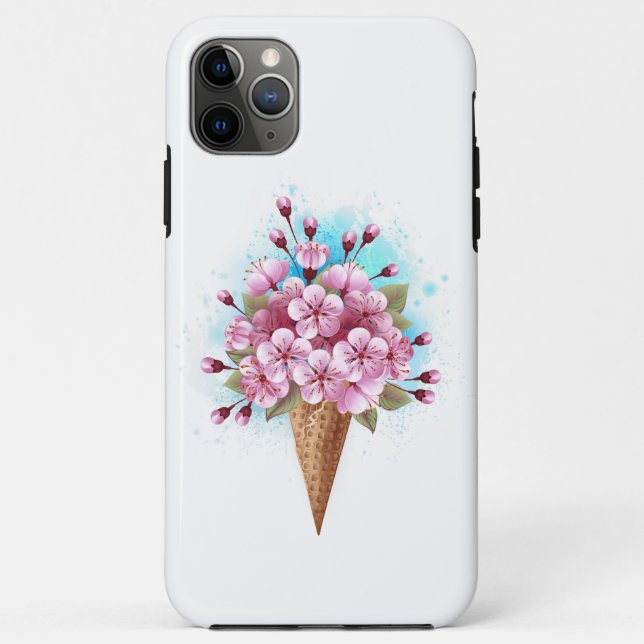 Pink Sakura Ice Cream Waffle Cone Case-Mate iPhone Case (Back)