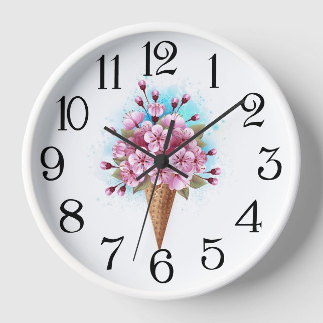 Pink Sakura Ice Cream Waffle Cone Clock (Front)