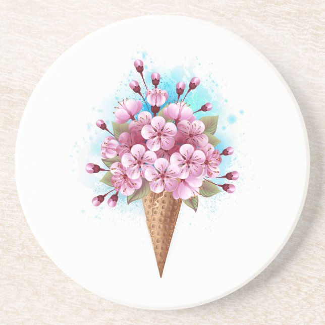 Pink Sakura Ice Cream Waffle Cone Coaster (Front)