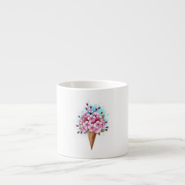 Pink Sakura Ice Cream Waffle Cone Espresso Cup (Front)