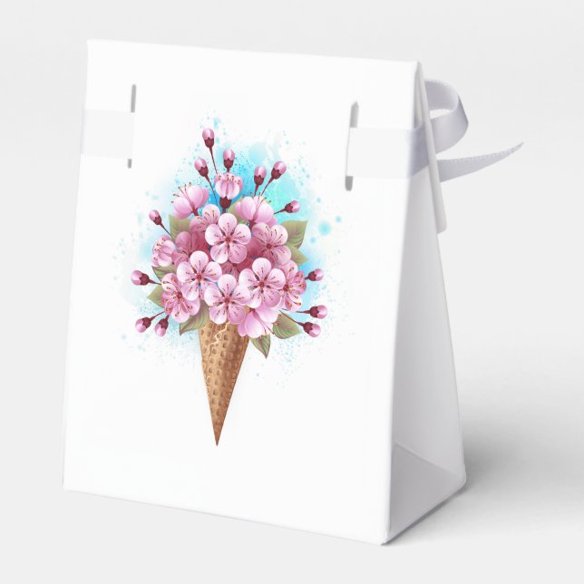 Pink Sakura Ice Cream Waffle Cone Favour Box (Back Side)
